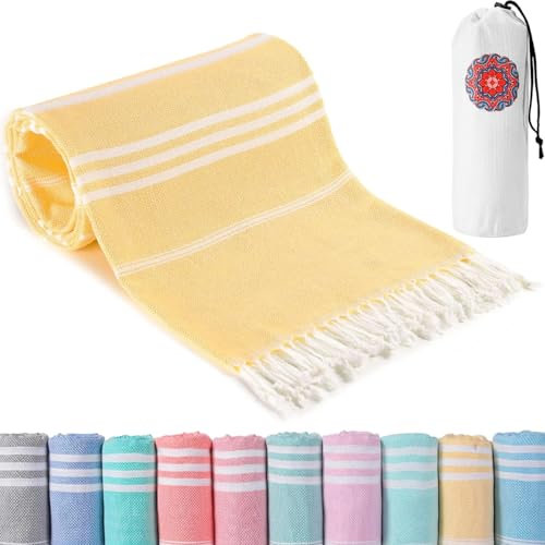 Strandtuch Strandhandtuch Hamamtuch Strandtücher Beach Towel xxl Groß Strand Zubehör Strandlaken Damen Herren Hammam Tuch Strandhandtücher Strandzubehör Strandbadetuch Gelb Geschenke für Frauen Männer