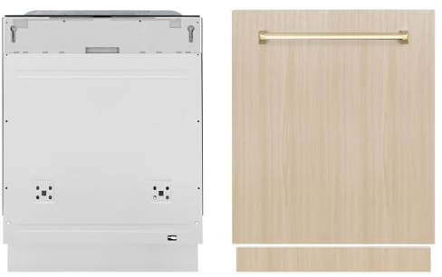 ZLINE Autograph Edition 24 Monument Series 3rd Rack Top Touch Control Tall Tub Dishwasher in Custom Panel Ready with Polished Gold Handle, 45dBa (DWMTZ-24-G)