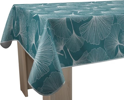 Le Linge de Jules Nappe Anti-Taches Biloba Vert - Rectangle 150 x 300 cm