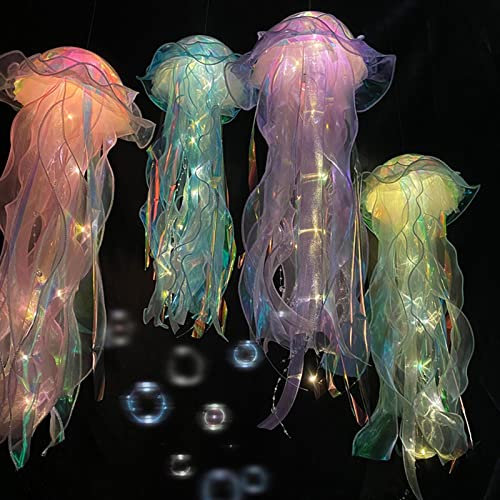 Quallen Lampe, LED Fantasy Quallen Lampe, Meerjungfrau Quallen Laternen Blau Lila Quallen unter dem Meer Meerjungfrau Hängen, Thema Restaurant Dekoration Atmosphäre Lampe