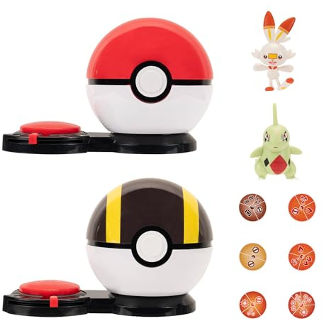 Pokémon Surprise Attack Game - 5.1 cm Larvitar und Scorbunny mit Poké-Ball und Ultra-Ball Plus 6 Angriffsscheiben