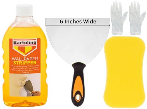 Wallpaper Remover Kit - Bundle with 500ml Bartoline Wallpaper Stripper, 6-Inch Wide Scraper, Large Sponge, and Gloves for Fast and Efficient Wallpaper Removal