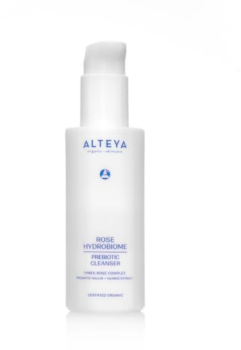 Alteya Bio-Rose Hydrobiome Nettoyant prébiotique 120 ml – Soin de la peau bio certifié NaTRUE avec complexe à trois roses – Élimine maquillage, nettoie et hydrate