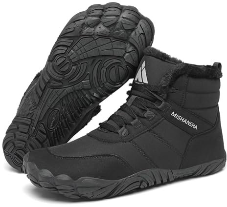 Mishansha Scarpe Uomo Donna Invernali Stivali Scarponcini Neve Stivaletti Caldo Imbottito Scarponi Invernale Barefoot Shoes, Nero Gr.43