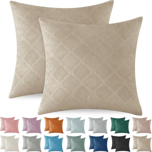 Ystyle Kissenbezüge 50x50 Samt 2er Set Kissenhülle Dekorative Zierkissen Sofakissen Couchkissen Dekokissen Kissenbezug Deko Kissenhülle Sofakissenbezüge für Sofa Wohnzimmer Balkon, Kamel