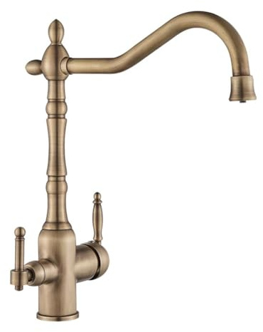 Trinkwasser 3-Wege-Filter Wasserhahn Küche - Küchenarmatur Retro Stil Messing 2 Hebel 360° Schwenkbar Spültischarmatur Mischbatterie Für Osmoseanlage, 3 In 1 Armatur Küche Für Wasserfilter, Bronze