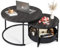 WLIVE Round Coffee Table Set of 2, 80CM Coffee Tables for Living Room, Small Nest of Tables with Storage for Small Space, Bedroom, Charcoal Black