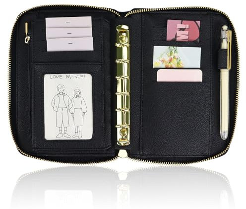 A7 Leder-Budget-Binder, Geldumschläge, Geldumschläge, Geldbeutel, Budgetplaner, PU-Ledereinband, Notizbuch mit Reißverschluss, 6 Ringe, nachfüllbar, Geldbeutel, Organizer für Bargeld, Budgetierung und