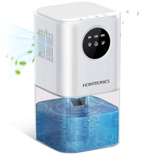 Homtronics Deumidificatore Casa 1.7L, Deumidificatore Portatile, Deumidificatore Casa Muffa, Autospegnimento, Silenzioso Deumidificatori con Luce Ambientale a 7 Colori per Camera, Bagno (Bianco)