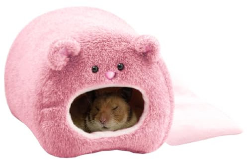 Valicaer Maison Cochon d'Inde,Lapin Lit Petit Lit de Hamster Petits Animaux Couchages Hiver Cabane avec Coussin Amovible Coton Cage Sac de Couchage d'hiver pour Chinchilla Hérisson Cobayes (Rose)