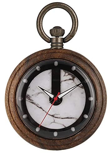 Taschenuhr mit Kette, attraktive Ebenholz-Quarz-Taschenuhr für Herren, nützliche Nachtlichtzeiger, Holzuhren für Männer, einzigartige marmorierte Zifferblatt-Anhänger für Damen