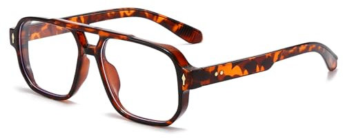 LJCZKA Square Blue Light Blocking Glasses for Women Men 70s Pilot Square Frame Oversized Computer Gaming Eyeglasses Anti Eyestrain Clear Lens (Tortoise, 0.0, x)
