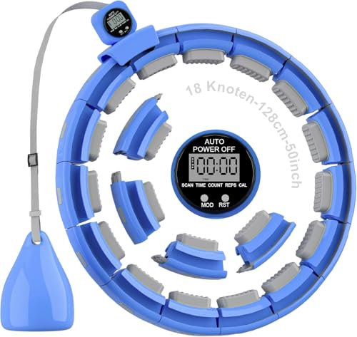 Sonkoloro Smart Hoop Reifen Erwachsene und Anfänger, Hullahub Reifen zum Abnehmen,Smart Hoop Leise Fitness Hoop mit Gewicht, Zähler und Noppen (Blau)