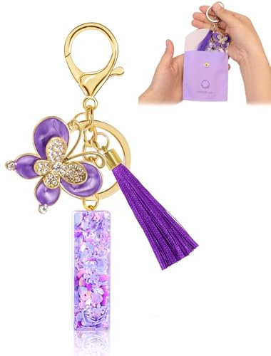 Fengguock Portachiavi con Iniziale Portachiavi Donna Iniziale Portachiave Ragazza con Lettera Portachiave Donna Regali da Personalizzare Con Farfalla per Gli Amici, per Zaino Borsa Scuola, Viola-I