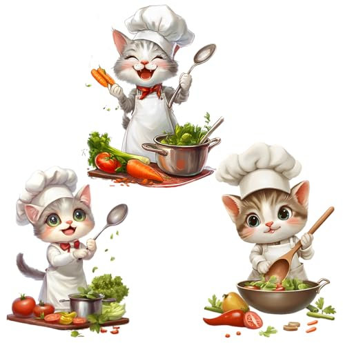 3 Pezzi Adesivi Murali Cucina, Adesivi Cucina Decorativi Carino da Gatto Maestro Di Cucina, Adesivi Murali Bambini Decorativi, Cuoco Decorazione per Cucina Ristorante Casa Soggiorno DIY Wall Stickers
