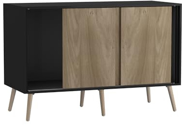 URBNLIVING 3-Door Sliding Sideboard Cabinet with Wooden Legs, Modern Cupboard, Credenza for Living Room, Dining Room or Office, Storage Organizer with Stylish Sliding Doors, Mix & Match Colour Combos