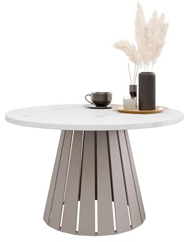 Mirjan24 Couchtisch Creyza, Runde Form, Gestell aus Stahl, Kaffeetisch, Wohnzimmertische, Beistelltisch, Sofatisch, Teetisch (Cashmere/Bianco Marmor)
