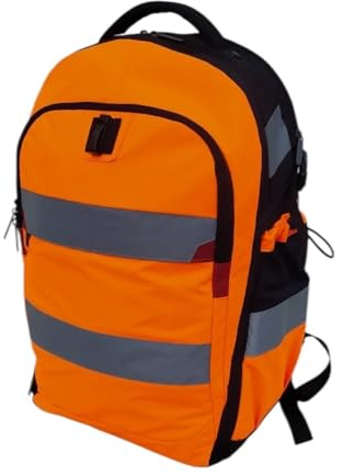 Generisch SCHLUGA Rucksack mit Dehnfalte, Schwarz-Orange, Polyester, 50 x 33 x 22 cm, Reflektierende Streifen, Wasserfest, Arbeitsrucksack für Beruf, 34 Liter hochsichtbar, warnorange