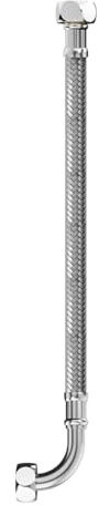Gurtt Tuyau flexible 17673, raccord 1/2 x 1/2 pouce avec coude à 90°, 300 mm, gaine en acier inoxydable, certifié DVGW, eau potable, tuyau flexible renforcé