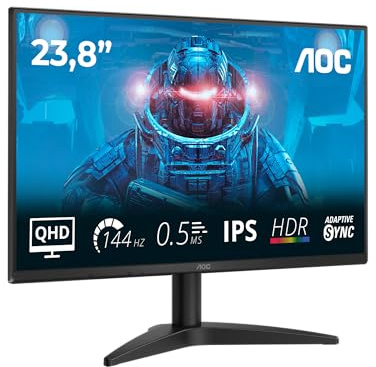 Monitor AOC Q24B36X da 23,8 pollici WQHD 144 Hz, pannello IPS, MPRT da 0,5 ms, sincronizzazione adattiva, HDR10, (2560x1440 HDMI 1x 2.0 DP 1.4) nero