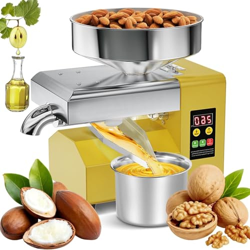 AUTUMFLATGAO Frantoio Olive Commerciale, Macchina per La Spremitura Dell'olio Elettrica Automatica da 1500W, Estrattore D'olio in Acciaio Inossidabile per Spremitura a Freddo E a Caldo
