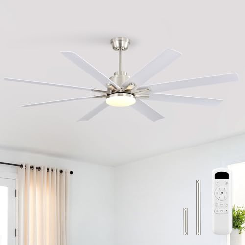 Sofucor Silencioso Ventilador de Techo con Luz, Mando a Distancia, 132 cm | DC, 8 Aspas, 3 Temperaturas de Color, Temporizador, 6 Velocidades, Modo Verano Invierno para Salón