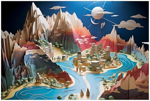 Wallario Küchenrückwand selbstklebend 90 x 60 cm, Motiv: Fantastische Papierwelt | Spritzschutz abwischbar & pflegeleicht