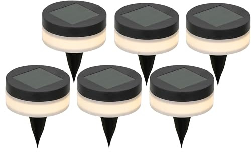 Lumineo Solar LED Wegeleuchten 9x12cm Kunststoff 6er Set - Solarleuchten für Garten Beet Einfahrt Weg - Bodenstrahler Solarstecker Wegbeleuchtung - Außenleuchten Boden - Schwarz/Warmweiß