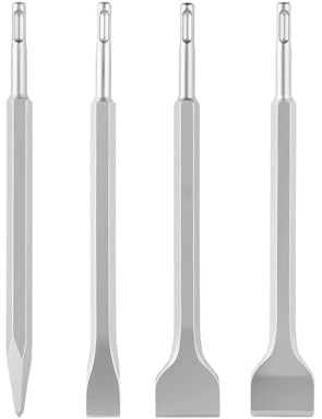 VEVOR Set di Scalpelli SDS Plus 4 Pezzi per Trapano a Percussione, Kit Attrezzi con Scalpelli a Punta Piatti e Angolati, in Lega Acciaio Trattato Termicamente, per Demolizioni Calcestruzzo e Mattoni