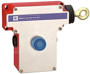 Telemecanique Sensors XY2CE1A250 XY2CE Zamak E-Stop Rope Pull Switch, RH Side, Booted Pushbutton, 1NC+1NO Contact, Red