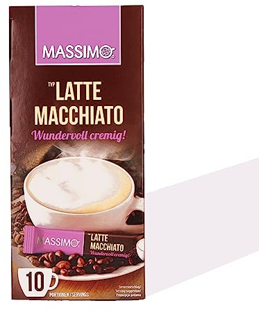 MASSIMO Latte Macchiato 160 Sticks, 16 x 10 Stick á 12,5 g, Löslicher Bohnenkaffee mit Kakao- und Magermilchpulver, Instant-Latte, Vorratspackung