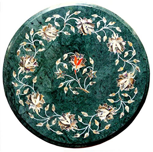 12 cm, Handgefertigt, Marmoriert, Rund, Indisch, Pietre Dure Pietra Dura Kaffee Ecke Tischplatte (Ohne Stativ)
