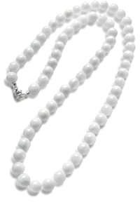 Vifaleno Elegante Jade Halskette aus natürlichem weißen Jade (10 mm), 43 cm lang mit Karabinerverschluss aus 925 Silber