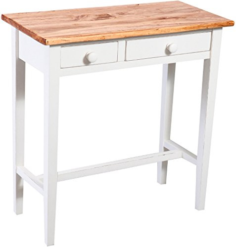 Biscottini Table Basse Console de Salon Style Rustique en Tilleul Massif avec Finition Antique Blanche L73xPR36xH75 cm