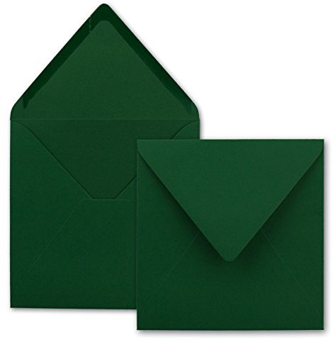 50x Quadratische Briefumschläge in Dunkelgrün (Grün) - 15,5 x 15,5 cm - ohne Fenster, mit Nassklebung - 110 g/m² - Für Einladungskarten zu Hochzeit, Geburtstag und mehr - Serie FarbenFroh