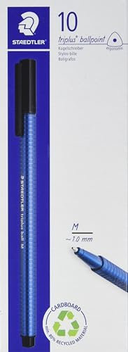 STAEDTLER 437 M-3 VE Kugelschreiber triplus ball (ergonomischer Dreikantschaft, Linienbreite M, Farbe blau, wischfest, Kartonetui mit 10 Kugelschreibern)