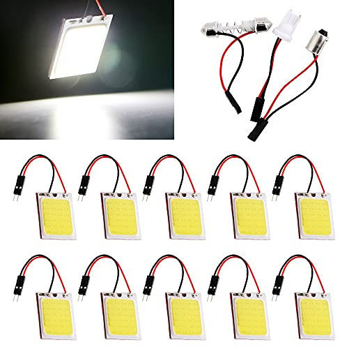 Qasim 10x Ampoules LED COB Blanc avec BA9S T10 Adaptateur Festoon Adapters 24-SMD pour Panneau Lumineux Lampe Dôme Éclairage Intérieur de Voiture Liseuse Plafonnier de Toit
