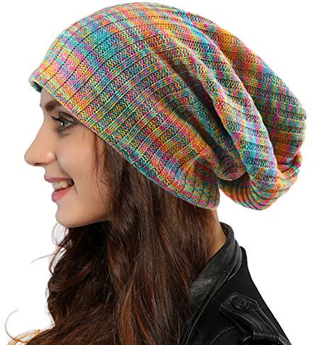 Ruphedy Damen Beanie Mütze Winter Long Oversized Slouchy Beany Strickmütze B08 (B309w-Blau/Confetti)