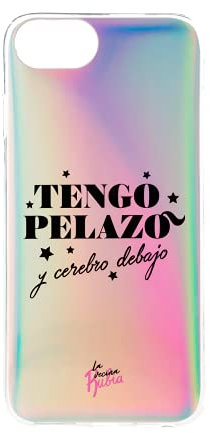 La Vecina Rubia Carcasa para teléfono móvil con acabado holográfico iridiscente y texto Tengo pelazo y cerebro debajo, diseño exclusivo