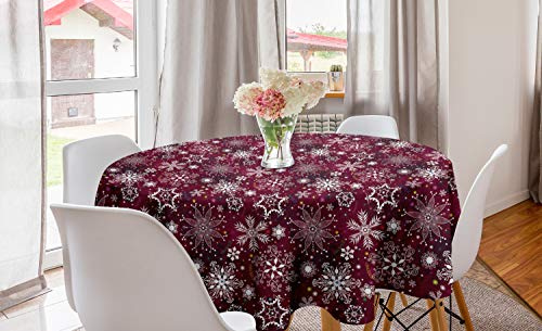 ABAKUHAUS Winter Runde Tischdecke, Flocken Bunte, Kreis Tischdecke Abdeckung für Esszimmer Küche Dekoration, 150 cm, Maroon Weiß Mehrfarbig