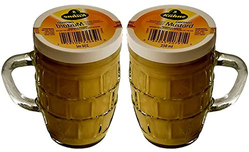 Kuhne Traditional Smooth & Mild German Mustard in Beer Mug Glass Jar 250 ml x 2