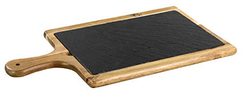 LAUBLUST Großes Holz-Brett mit Griff - inkl. Schieferplatte | Küchenbrett - Schneidebrett & Servierbrett | ca. 45x25cm