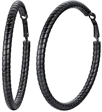 Richsteel Punk Ohrstecker 70mm schwarz Hoop Creolen Ohrstecker mit Gewinde für Damen Herren Mädchen