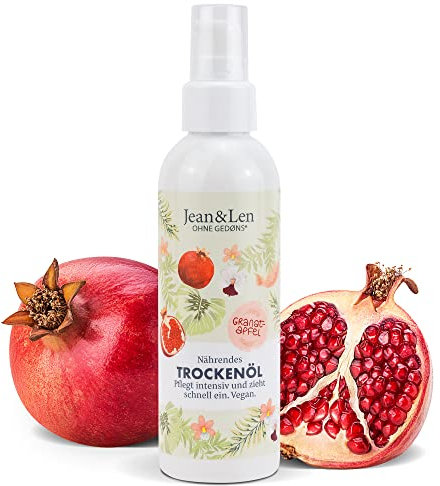 Jean & Len Nährendes Trockenöl Granatapfel, für den Körper und das Gesicht, pflegt intensiv & zieht schnell ein, auch für die Haarspitzen geeignet, Hautöl, ohne Parabene & Silikone, vegan, 100 ml
