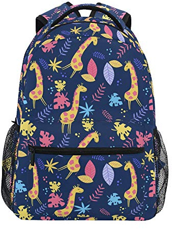 Children's Backpack, Schoolbag Cute Yellow Giraffe Tropical Leaves Large Capacity Students Bookbag Rucksack Knapsack for Boys Girls Adults Teen