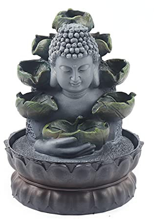 Fontaine d'intérieur Bouddha avec éclairage LED Fontaine de table Cascade d'eau Intérieur et extérieur Fontaine de jardin Résine 4 couleurs Lumière Fontaine à eau Simulation Décoration