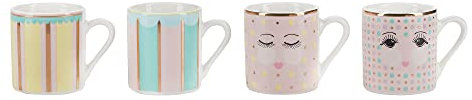 Miss Etoile 4er Set Bubblegum Pink mit Gold Details Espresso-Tassen, Porzellan, Kaffeetassen, 4 Stück, rund, wiederverwendbar, für Zuhause, Valentinstag, Ostern, Weihnachten, Hochzeit, Tassen