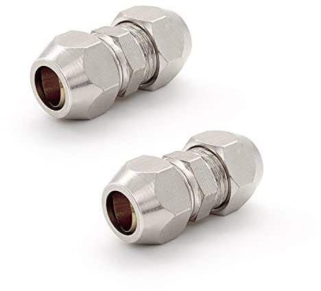 SRJQXH 2 Pezzi 8 MM Aria Compressione Tubo Raccordo, Argento Raccordo di Compressione, Rame Nichelato Doppio Raccordo a Compressione, Adatto per Tubazioni e Compressori D'aria