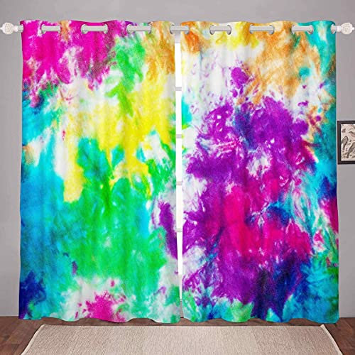 Bunter Tie Dye Fenstervorhang 260x140cm Boho Psychedelisch Blickdichte Vorhänge Multi Farbe Aquarell Kunst Verdunkelung Bohemien Gypsy Vorhänge Schlafzimmer Wohnzimmer 2 Paneele