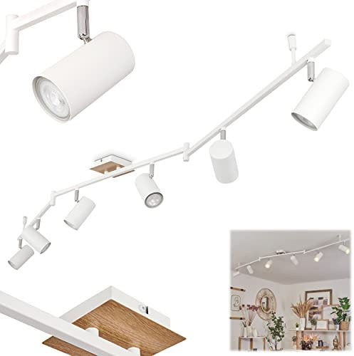 HOFSTEIN Deckenleuchte Javel, Deckenlampe aus Metall in Holzoptik/Chrom/Weiß, 6-flammig, 6 x GU10, ohne Leuchtmittel, Moderne Lampe mit 6 verstellbaren Spots und Leuchtenarmen